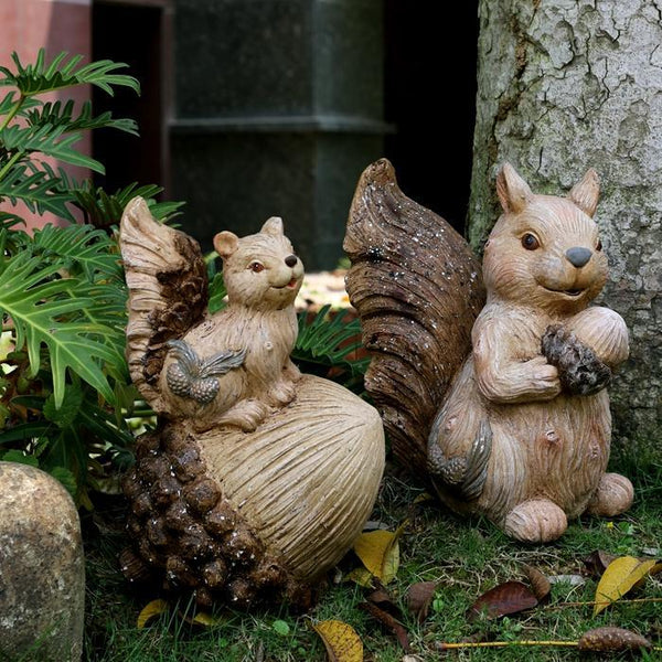 Large Squirrel with Pine Cones Statue for Garden, Animal Statue for Garden Ornament, Villa Outdoor Decor Gardening Ideas-Grace Painting Crafts