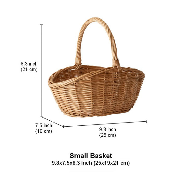 Natural Hand-woven Wicker Storage Basket, Large Picnic Food Basket with Handle, Lovely Willow Weaving Baskets for Vegetable, Natural Fruit Basket, Kitchen Storage Baskets-Grace Painting Crafts