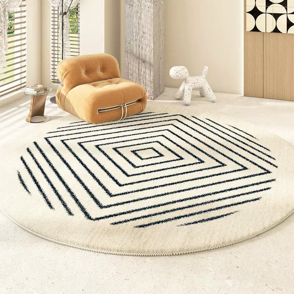Abstract Contemporary Round Rugs for Bedroom, Geometric Modern Rug Ideas for Living Room, Thick Round Rugs for Dining Room-Grace Painting Crafts