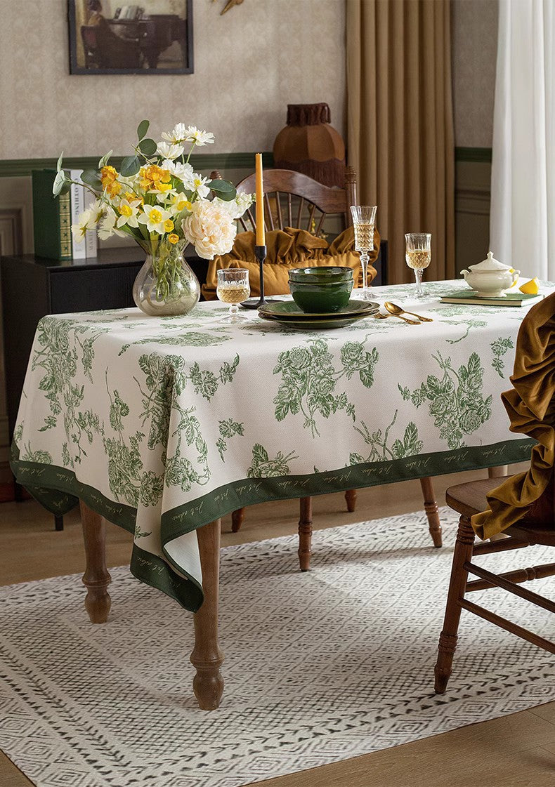 Chenille Flower Tablecloth for Dining Table, Elegant French Style Table Cover for Dining Room Table, Modern Rectangle Tablecloth for Oval Table-Grace Painting Crafts