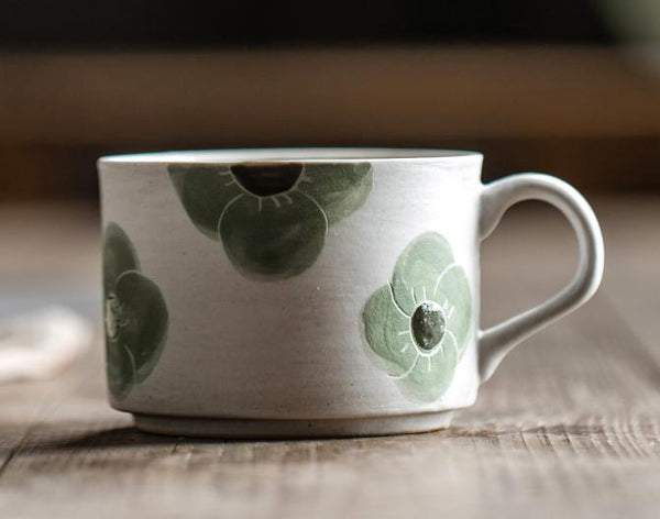 Cappuccino Coffee Cup, Spring Flower Coffee Cup, Rustic Tea Cup, Pottery Coffee Cups, Coffee Cup and Saucer Set-Grace Painting Crafts