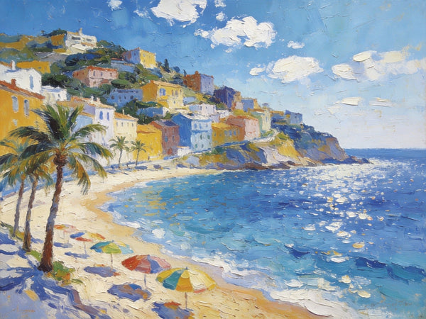 Hand Painted Canvas Art, Seaside Village Harmony, Small Oil Paintings, Heavy Texture Artwork, Landscape Canvas Paintings, Original Canvas Paintings-Grace Painting Crafts