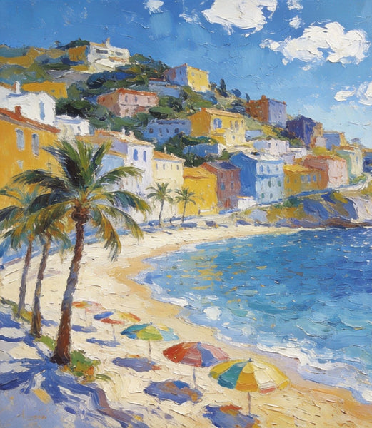 Hand Painted Canvas Art, Seaside Village Harmony, Small Oil Paintings, Heavy Texture Artwork, Landscape Canvas Paintings, Original Canvas Paintings-Grace Painting Crafts