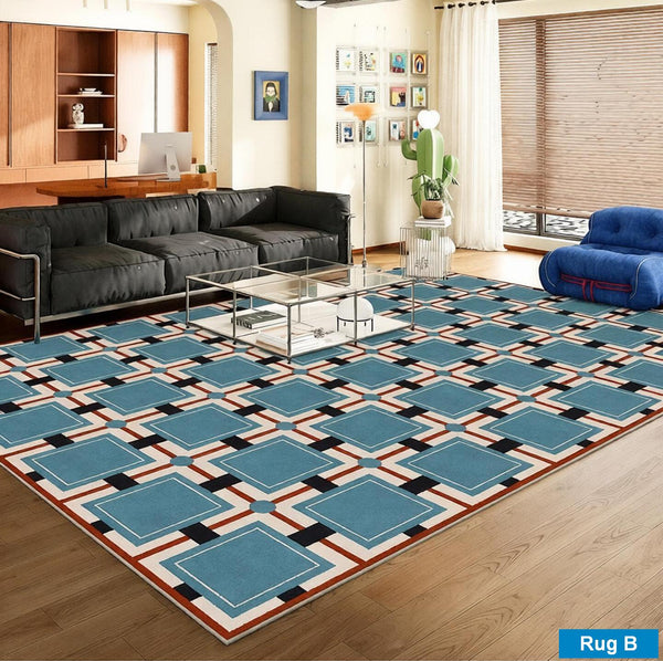 Living Room Rug Ideas, Mid Century Modern Rugs, Contemporary Modern Rugs for Dining Room, Bedroom Modern Floor Carpet, Blue Modern Rug Designs-Grace Painting Crafts