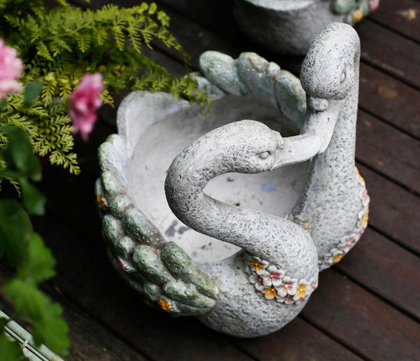 Extra Large Animal Statue for Garden Ornament, Swan Lovers Flower Pot, Swan Lovers Statues, Villa Courtyard Decor, Outdoor Decoration Ideas, Garden Ideas-Grace Painting Crafts