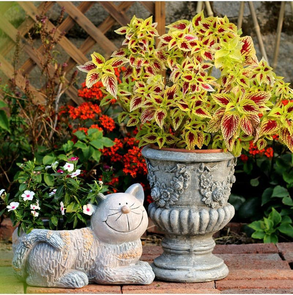 Large Cat Statue, Sitting Cat Flower Pot Statue, Pet Statue for Garden Courtyard Ornaments, Villa Outdoor Decor Gardening Ideas-Grace Painting Crafts