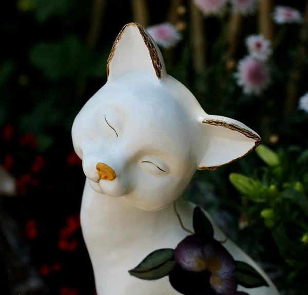 Lovely Cat Statues, Sitting Cats Resin Statue for Garden Ornament, Villa Outdoor Decor Gardening Ideas, Garden Courtyard Decoration, House Warming Gift-Grace Painting Crafts