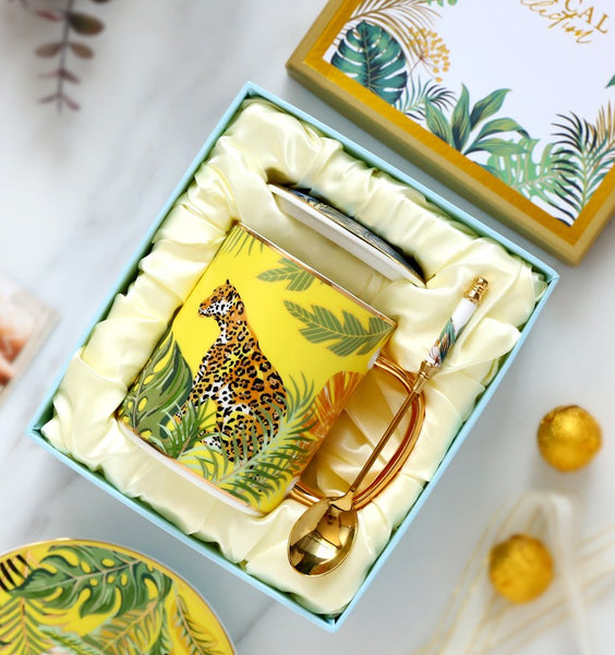 Unique Ceramic Mugs in Gift Box, Creative Porcelain Cups, Large Capacity Jungle Animal Porcelain Mugs, Large Ceramic Mugs for Office-Grace Painting Crafts