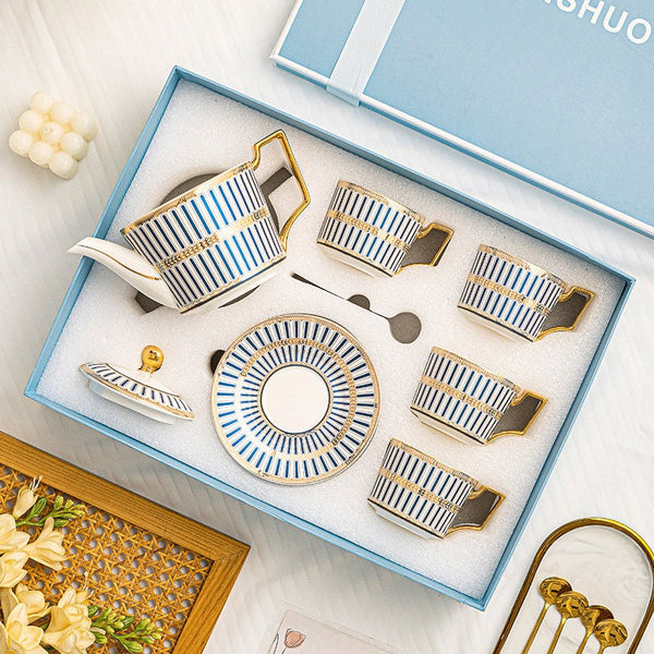 7.4 oz Ceramic Tea Cup and Saucer Set with Teapot, Modern Coffee Cup with Saucer, 7.4 oz Porcelain Tea Cup and Saucer Set, British Tea Cup Set