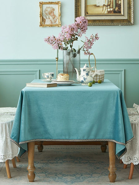 Ramie Velvet Rectangle Tablecloth for Home Decoration, Blue Square Tablecloth for Round Table, Modern Blue Table Cloth for Dining Room Table-Grace Painting Crafts