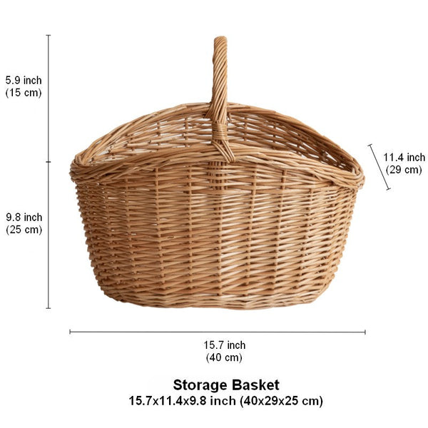 Wicker Storage Basket, Large Picnic Food Basket with Handle, Lovely Willow Weaving Baskets for Vegetable, Natural Fruit Basket, Natural Hand-woven Kitchen Storage Baskets-Grace Painting Crafts