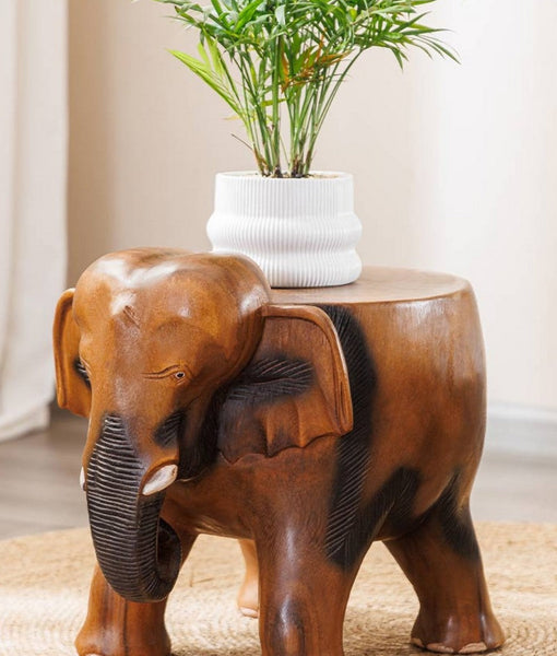 Handmade Solid Wood low Stool, Elephant Wooden Stool, Elephant Sofa Stool, Dining Table Stool, Creative Shoe-changing Stool-Grace Painting Crafts