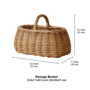 Hand-woven Wicker Storage Basket, Small Picnic Storage Basket with Handle, Willow Weaving Baskets for Vegetable, Natural Fruit Basket, Kitchen Storage Baskets-Grace Painting Crafts