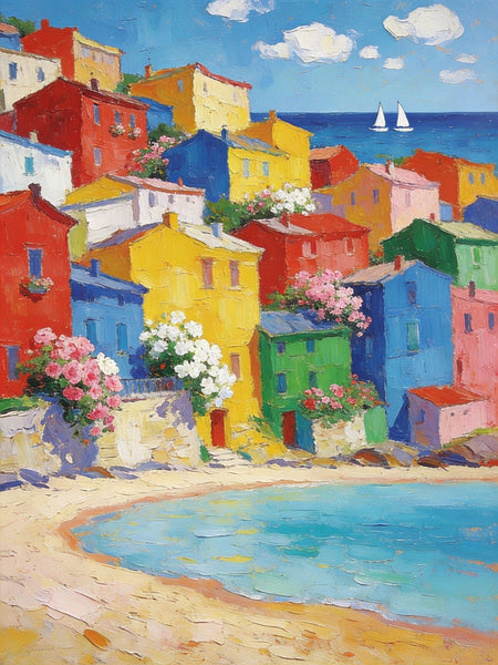 Heavy Texture Wall Art Paintings, Coastal Town Blissful Scene, Small Paintings On Canvas, Hand Painted Canvas Art, Original Landscape Art, Buy Original Paintings-Grace Painting Crafts