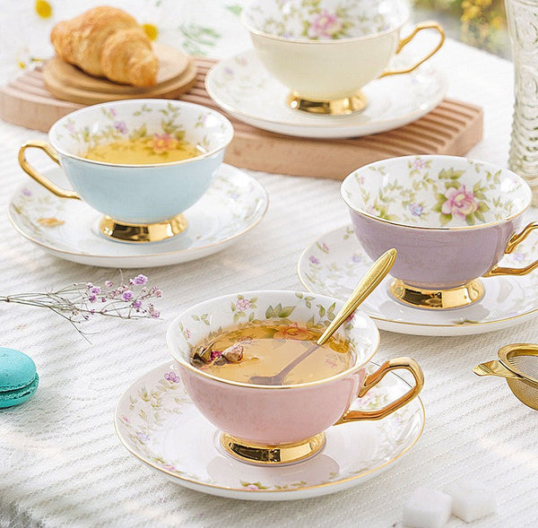 Elegant Ceramic Coffee Cups, Beautiful British Tea Cups, Unique Traditional Afternoon Tea Cup and Saucer in Gift Box, Royal Porcelain Tea Cup Set-Grace Painting Crafts