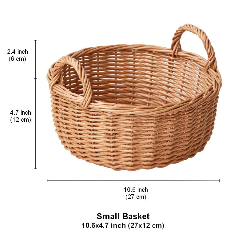 Picnic Fruit Basket with Handle, Kitchen Storage Baskets, Natural Hand-woven Wicker Round Storage Basket, Lovely Willow Weaving Baskets for Vegetable, Natural Fruit Storage Basket-Grace Painting Crafts