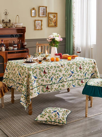 Bird Flower Pattern Farmhouse Table Cloth, Large Modern Rectangle Tablecloth for Dining Room Table, Square Tablecloth for Round Table-Grace Painting Crafts