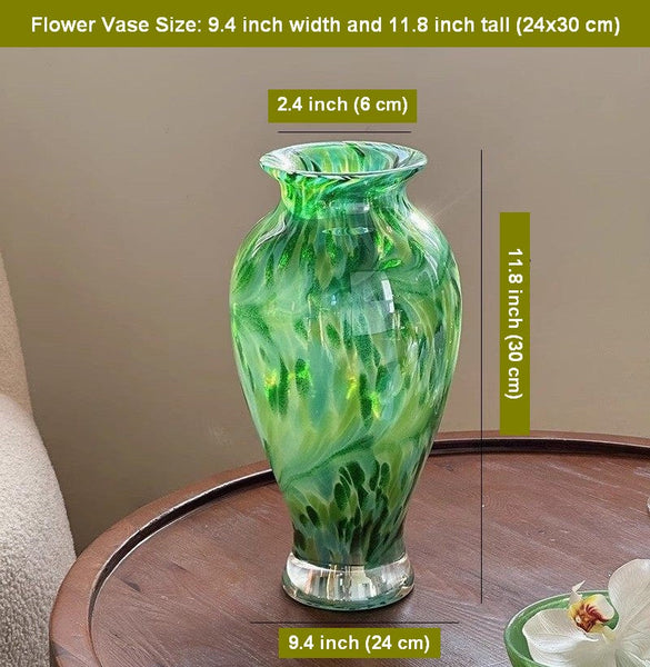 Large Green Glass Flower Vases, Modern Glass Flower Vases, Water Holding Flower Vases, Handmade Flower Vases on Table-Grace Painting Crafts