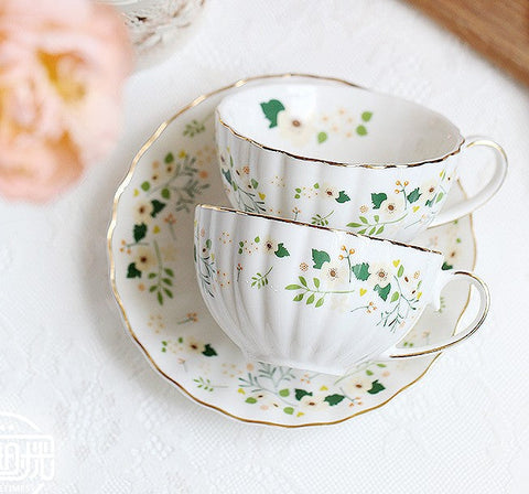 Unique Ceramic Coffee Cups, Creative Bone China Porcelain Tea Cup Set, Traditional English Tea Cups and Saucers, Afternoon British Tea Cups-Grace Painting Crafts