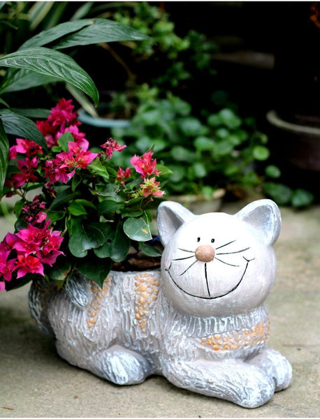 Large Cat Statue, Sitting Cat Flower Pot Statue, Pet Statue for Garden Courtyard Ornaments, Villa Outdoor Decor Gardening Ideas-Grace Painting Crafts