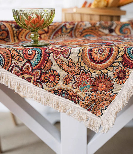 Oriental Rectangular Table Covers for Coffee Table, Large Modern Linen Tablecloths, Bohemian Rectangular Tablecloth for Oval Table-Grace Painting Crafts