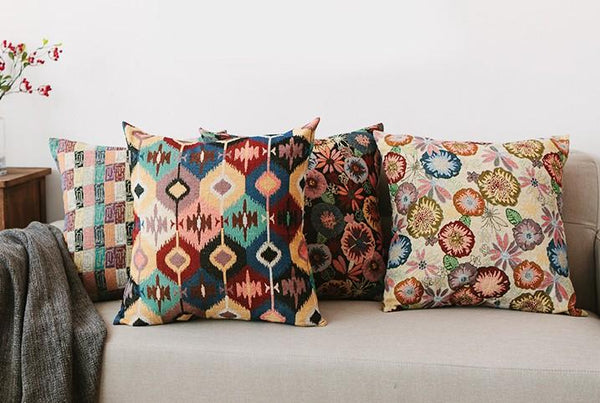 Large Decorative Throw Pillows, Bohemian Decorative Sofa Pillows, Geometric Pattern Chenille Throw Pillow for Living Room-Grace Painting Crafts
