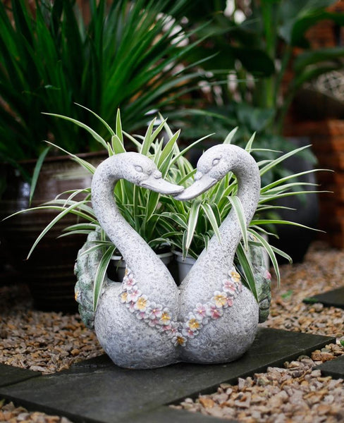 Extra Large Animal Statue for Garden Ornament, Swan Lovers Flower Pot, Swan Lovers Statues, Villa Courtyard Decor, Outdoor Decoration Ideas, Garden Ideas-Grace Painting Crafts