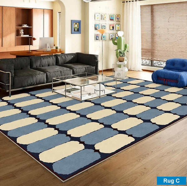 Mid Century Modern Rugs, Contemporary Modern Rugs for Dining Room, Bedroom Modern Floor Carpet, Blue Modern Rug Designs, Living Room Rug Ideas-Grace Painting Crafts