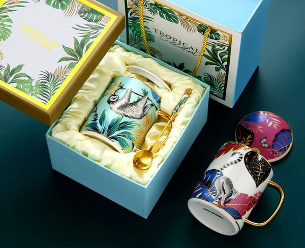 Unique Ceramic Mugs in Gift Box, Creative Porcelain Cups, Large Capacity Jungle Animal Porcelain Mugs, Large Ceramic Mugs for Office-Grace Painting Crafts