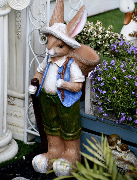 Garden Courtyard Ornaments, Large Rabbit Statue for Garden, Villa Outdoor Decor Gardening Ideas, Bunny Flowerpot, Modern Garden Sculptures-Grace Painting Crafts