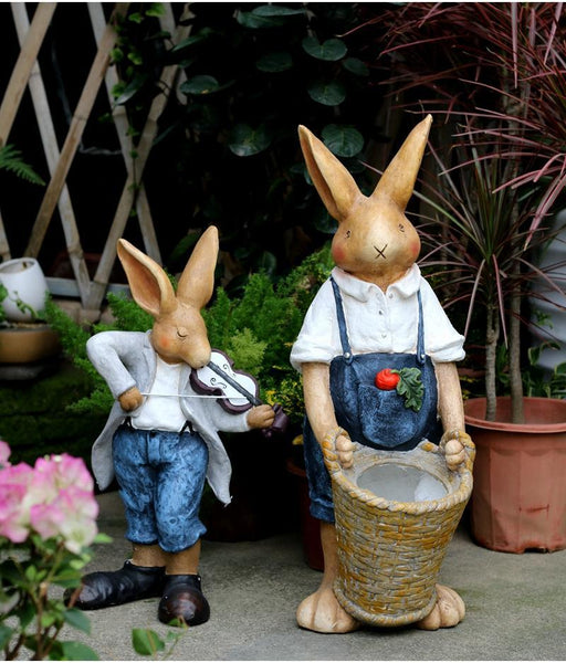 Large Rabbit Statue for Garden, Bunny Flower Pot, Garden Courtyard Ornament, Villa Outdoor Decor Gardening Ideas, House Warming Gift-Grace Painting Crafts