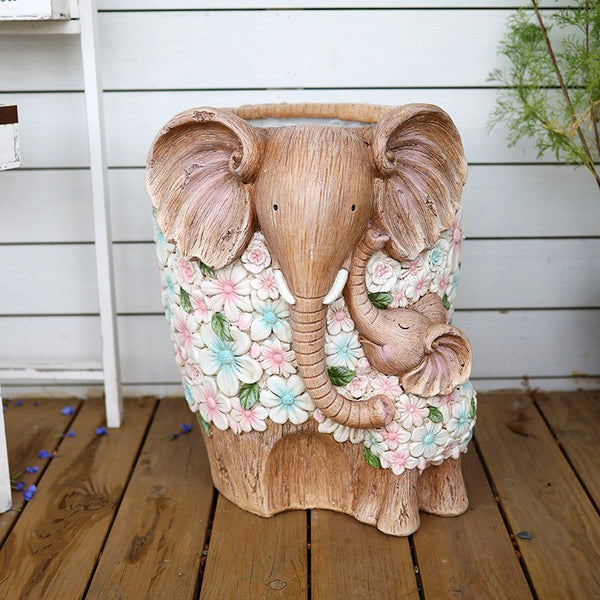 Beautiful Elephant Flowerpot, Modern Garden Flower Pot, Unique Animal Statue for Garden Ornaments, Resin Statue for Garden, Villa Outdoor Decor Gardening Ideas-Grace Painting Crafts