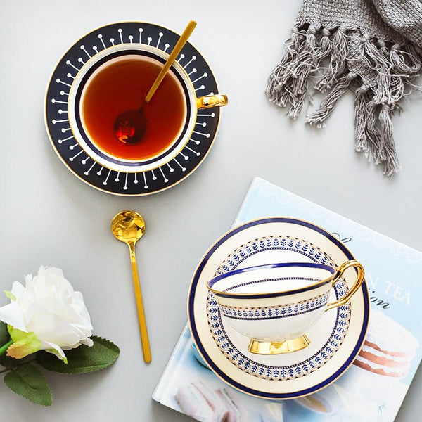 Porcelain Coffee Cups, Latte Coffee Cups, British Tea Cups, Tea Cups and Saucers, Coffee Cups with Gold Trim and Gift Box-Grace Painting Crafts