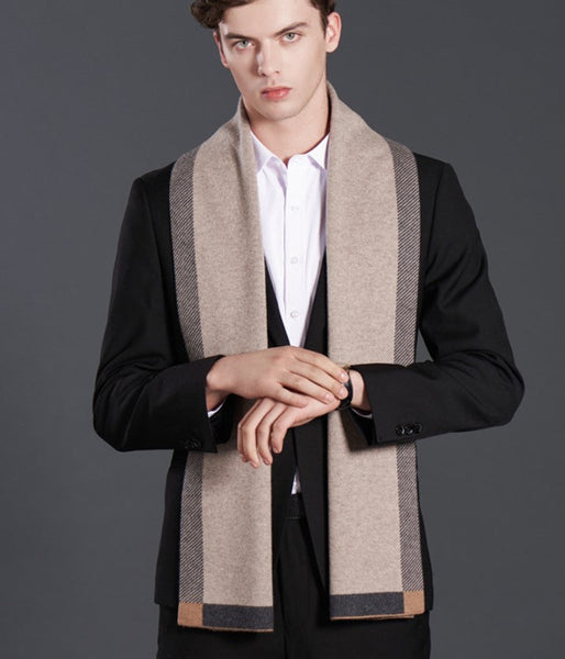 Fashion Scarf, Simple Business Formal Men Scarf Styles, Beige Thick Wool Scarf, Wool Scarf for Gentleman, Men's Winter Scarf, Casual Scarf Men, Men's Wool Scarf Winter-Grace Painting Crafts