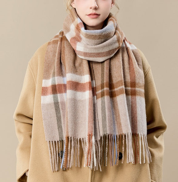 Checked Scarf Winter Wool Scarf, Soft Cashmere Scarf for Women, Elegant Wool Scarves, Warm Winter Scarf, Cold Weather Scarf, Holiday Scarf, Fashion Scarf, Christmas Gifts for Her-Grace Painting Crafts