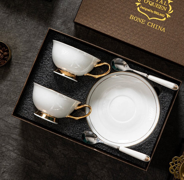 Porcelain Tea Cup Saucer Set, White Ceramic Cups, 7.8 oz British Ceramic Coffee Cups, Unique Tea Cup and Saucer in Gift Box-Grace Painting Crafts