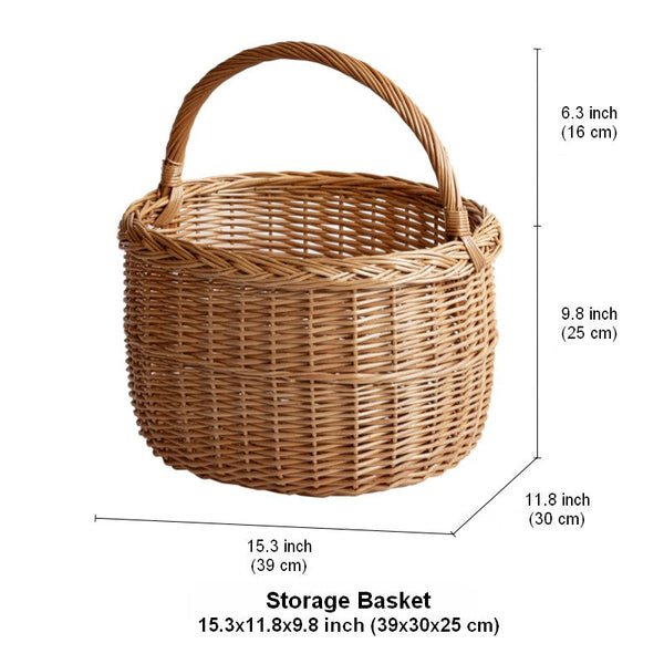Hand-woven Wicker Storage Basket, Natural Fruit Basket, Storage Basket for Kitchen, Picnic Storage Basket with Handle, Willow Weaving Storage Basket for Shelves-Grace Painting Crafts