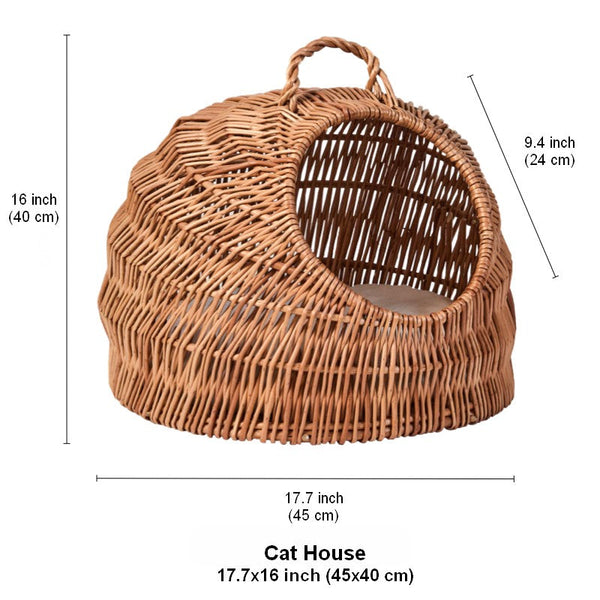 Indoor Cat Bed, Natural Wicker Cat House Basket with Washable Cushion for Indoor Cats and Dogs-Grace Painting Crafts