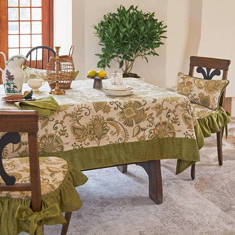 Long Rectangular Tablecloth for Round Table, Extra Large Modern Tablecloth Ideas for Dining Room Table, Green Flower Pattern Table Cover for Kitchen, Outdoor Picnic Tablecloth-Grace Painting Crafts
