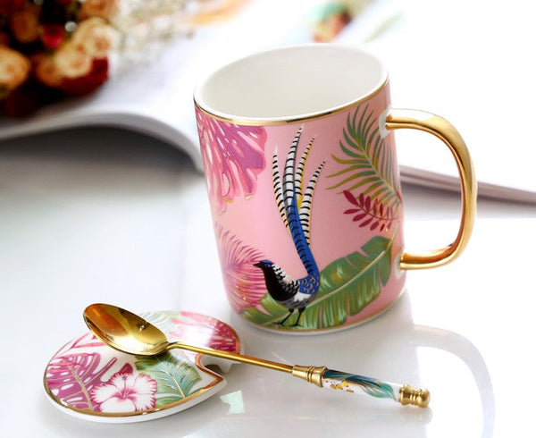 Peacock Porcelain Cups, Large Capacity Jungle Animal Porcelain Mugs, Unique Ceramic Mugs in Gift Box, Creative Ceramic Mugs for Office-Grace Painting Crafts