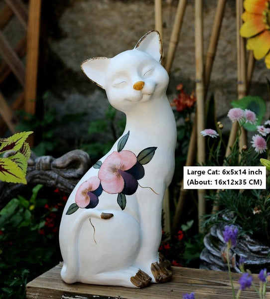Lovely Cat Statues, Sitting Cats Resin Statue for Garden Ornament, Villa Outdoor Decor Gardening Ideas, Garden Courtyard Decoration, House Warming Gift-Grace Painting Crafts
