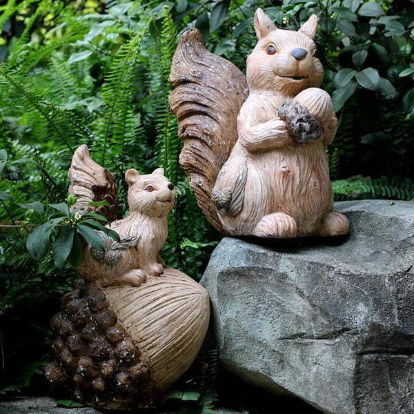 Large Squirrel with Pine Cones Statue for Garden, Animal Statue for Garden Ornament, Villa Outdoor Decor Gardening Ideas-Grace Painting Crafts