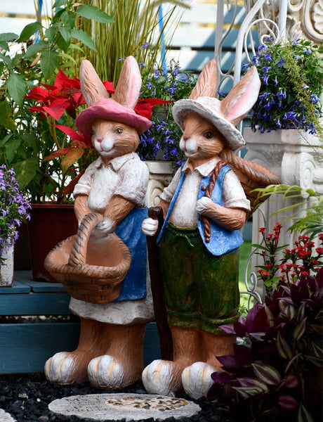 Garden Courtyard Ornaments, Large Rabbit Statue for Garden, Villa Outdoor Decor Gardening Ideas, Bunny Flowerpot, Modern Garden Sculptures-Grace Painting Crafts