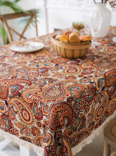 Large Modern Linen Tablecloths, Oriental Rectangular Table Covers for Coffee Table, Bohemian Rectangular Tablecloth for Oval Table-Grace Painting Crafts