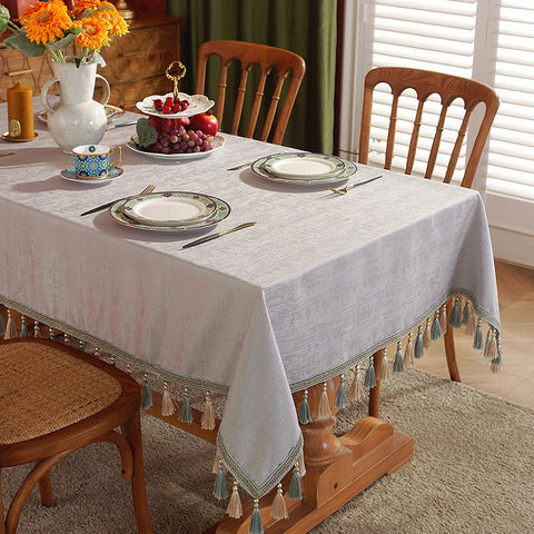 Gray Fringes Tablecloth for Home Decoration, Modern Rectangle Tablecloth, Large Simple Table Cloth for Dining Room Table, Square Tablecloth for Round Table-Grace Painting Crafts