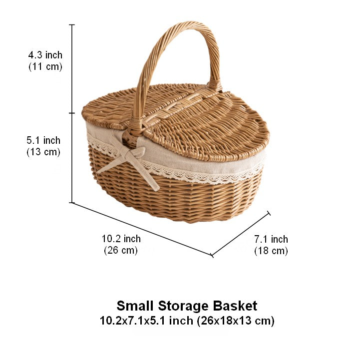 Picnic Storage Basket with Handle, Extra Large Kitchen Storage Baskets, Natural Hand-woven Wicker Storage Basket, Lovely Willow Weaving Baskets for Vegetable, Natural Fruit Storage Baskets-Grace Painting Crafts