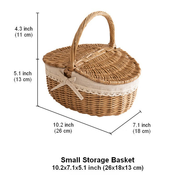 Picnic Storage Basket with Handle, Extra Large Kitchen Storage Baskets, Natural Hand-woven Wicker Storage Basket, Lovely Willow Weaving Baskets for Vegetable, Natural Fruit Storage Baskets-Grace Painting Crafts