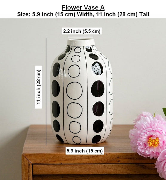 Small Flower Vases on Table, Ceramic Bud Vases, Black and White Polka Dot Flower Vase, Modern Porcelain Flower Vases, Handmade Water Holding Flower Vases-Grace Painting Crafts
