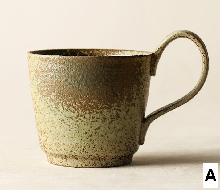 Large Modern Handmade Pottery Coffee Cup, Creative Brown Green Blue Ceramic Coffee Mugs, Large Unique Tea Cup, Large Capacity Coffee Cups-Grace Painting Crafts