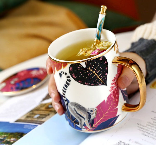 Modern Ceramic Mugs in Gift Box, Large Capacity Jungle Animal Porcelain Mugs, Creative Porcelain Cups, Large Ceramic Mugs for Office-Grace Painting Crafts